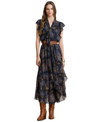 Lauren Ralph Lauren Petite платье миди из шифонового крепа с цветочным принтом и завязками на шее