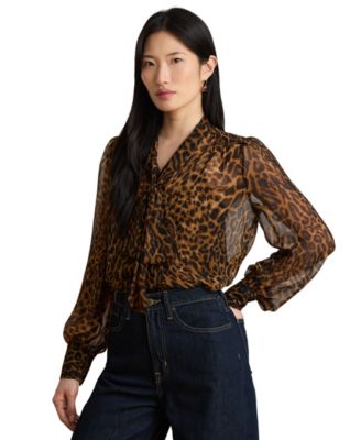 Lauren Ralph Lauren Petite блузка с принтом Ocelot и воротником с завязками