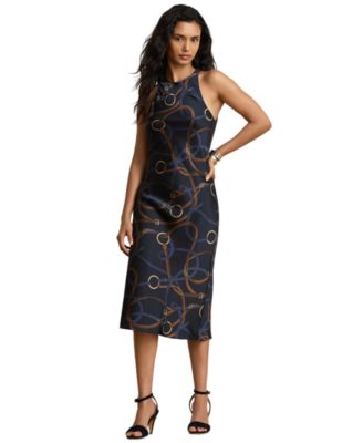Женское платье Petite Belting Print без рукавов с круглым вырезом Lauren Ralph Lauren