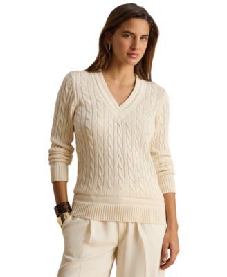 Lauren Ralph Lauren Petite вязаный джемпер Cable Knit Long-Sleeve V-Neck