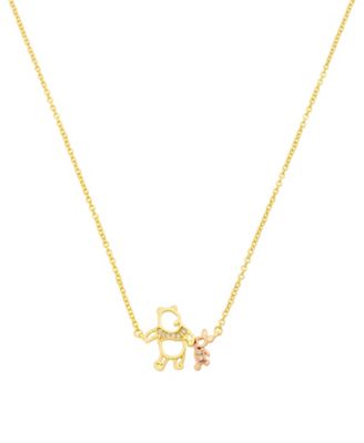 Disney Gold-Plated Cubic Zirconia Pooh Piglet Necklace