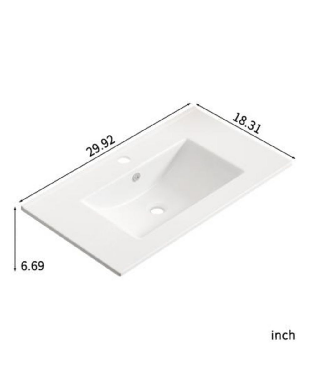 Раковина для ванной BUSDAYS 30 Inch Glossy Ceramic Vessel Sink Top
