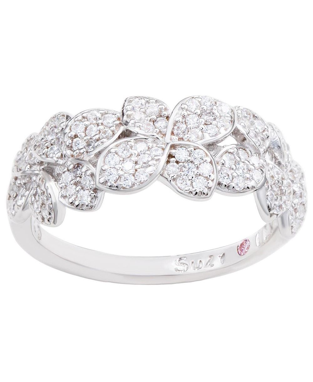 Кольцо Suzy Levian New York Sterling Silver Cubic Zirconia Multi Flower Band