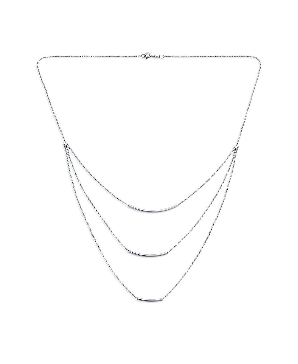 Bling Jewelry Layered Multi Triple Strand Chain Curved Bar Necklace .925 Sterling Silver