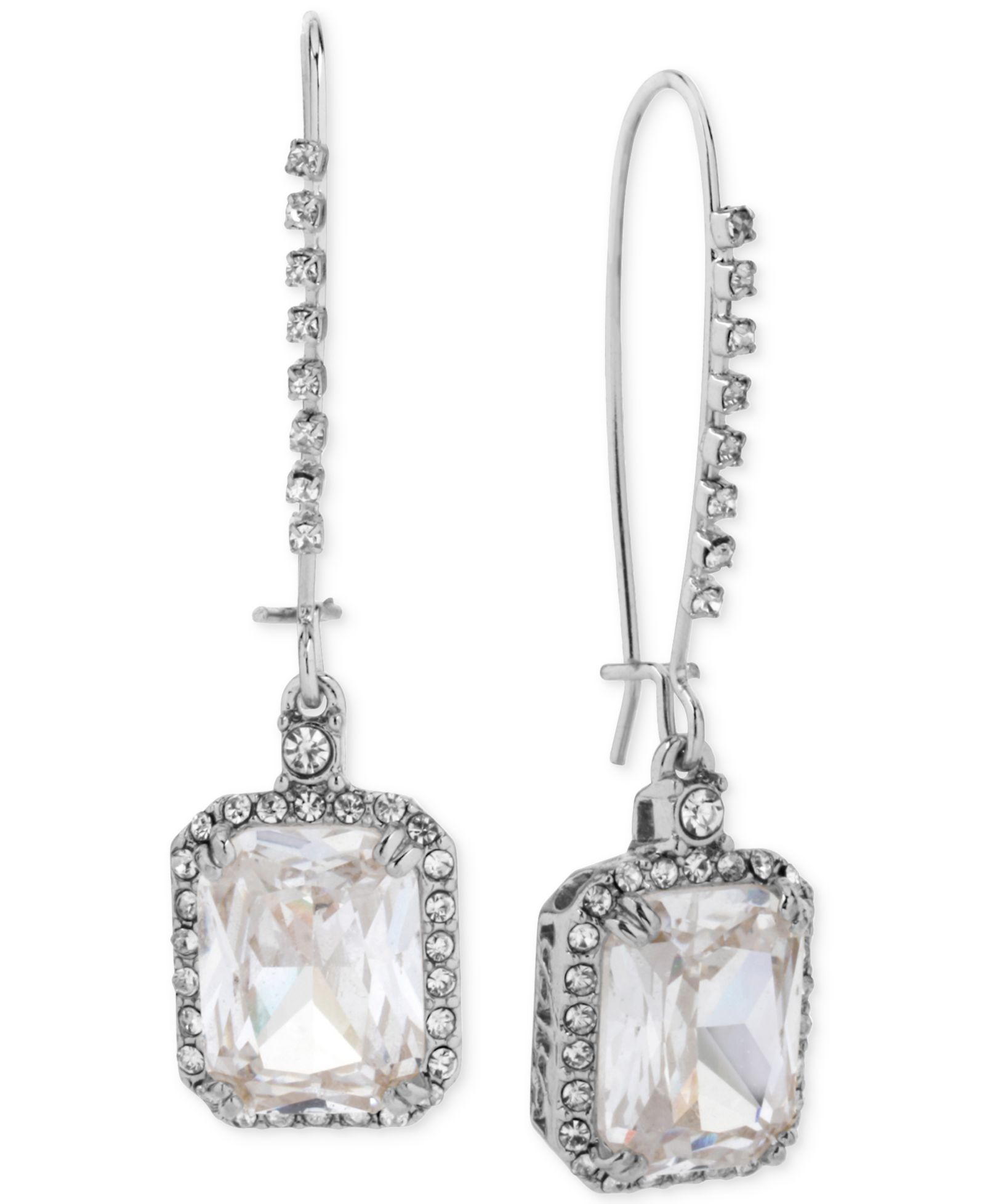 Betsey Johnson Silver-Tone Crystal and Pavé Square Drop Earrings