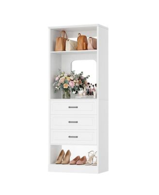 Aheaplus Wooden Closet Organizer with 3 Storage Drawers and Mirror