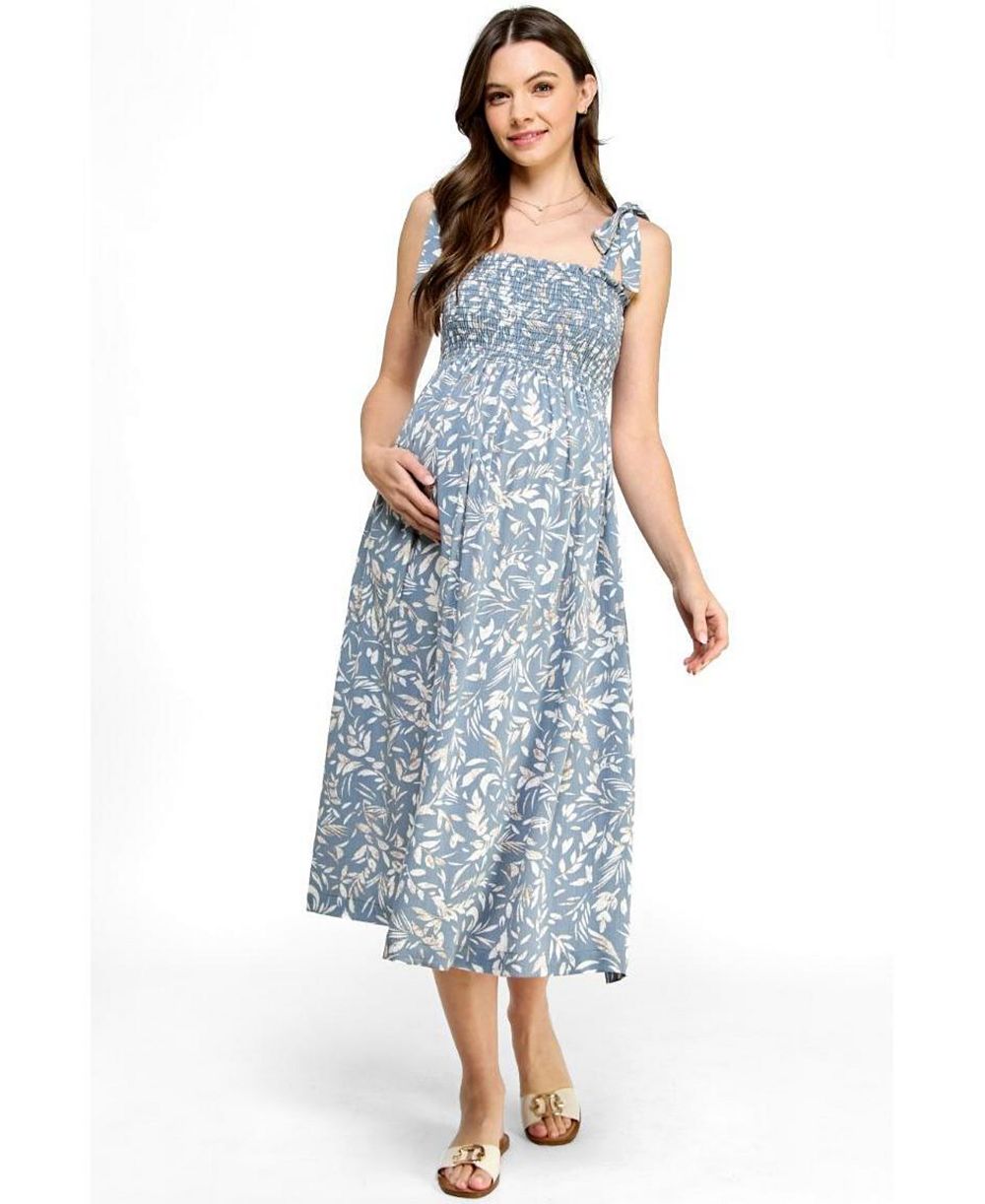 Hello Miz Women's Floral Smocked Sleeveless Tie-Shoulder Midi Dress