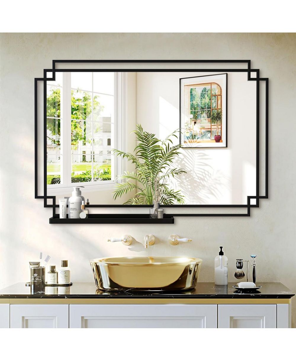 LAOTIES Bathroom Vanity Mirror with Shelf, Framed Wall Mirror for Bathroom, Bedroom and Entryway