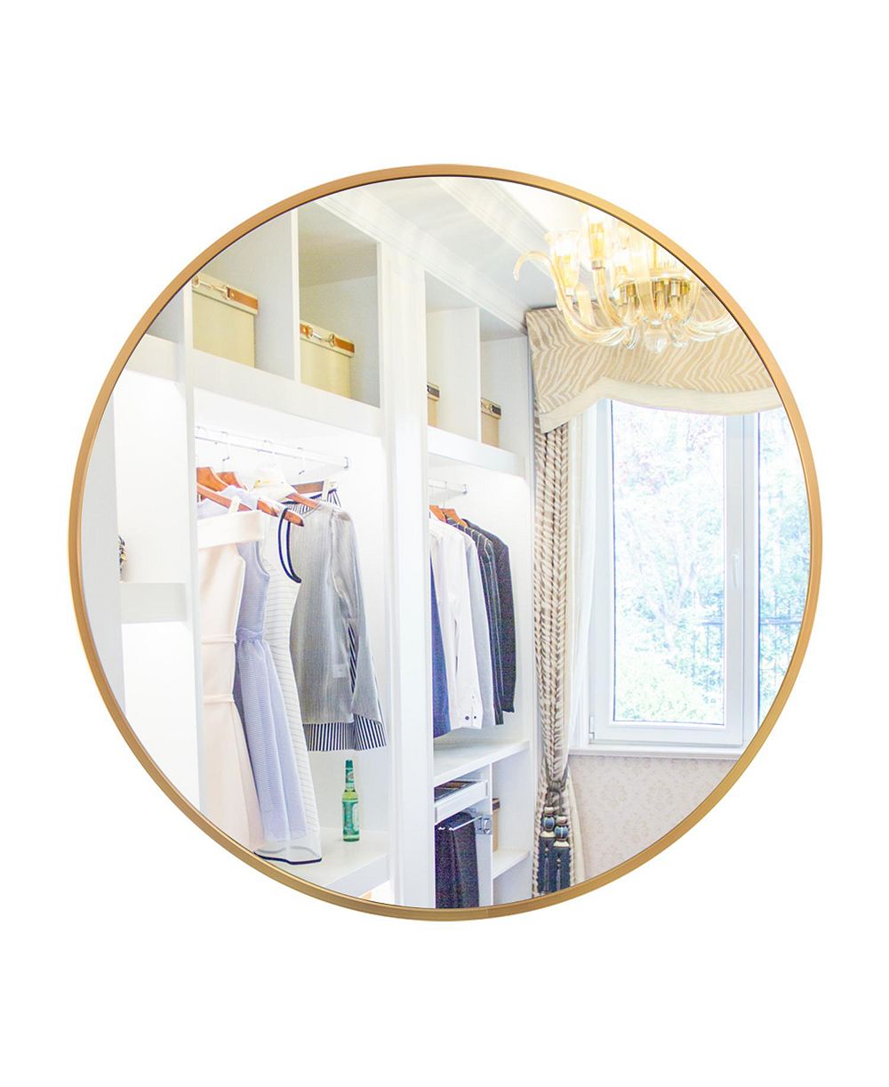 LAOTIES 24" Wall Mounted Round Mirror with Brushed Aluminum Frame for Bathroom, Entryway, Living Room