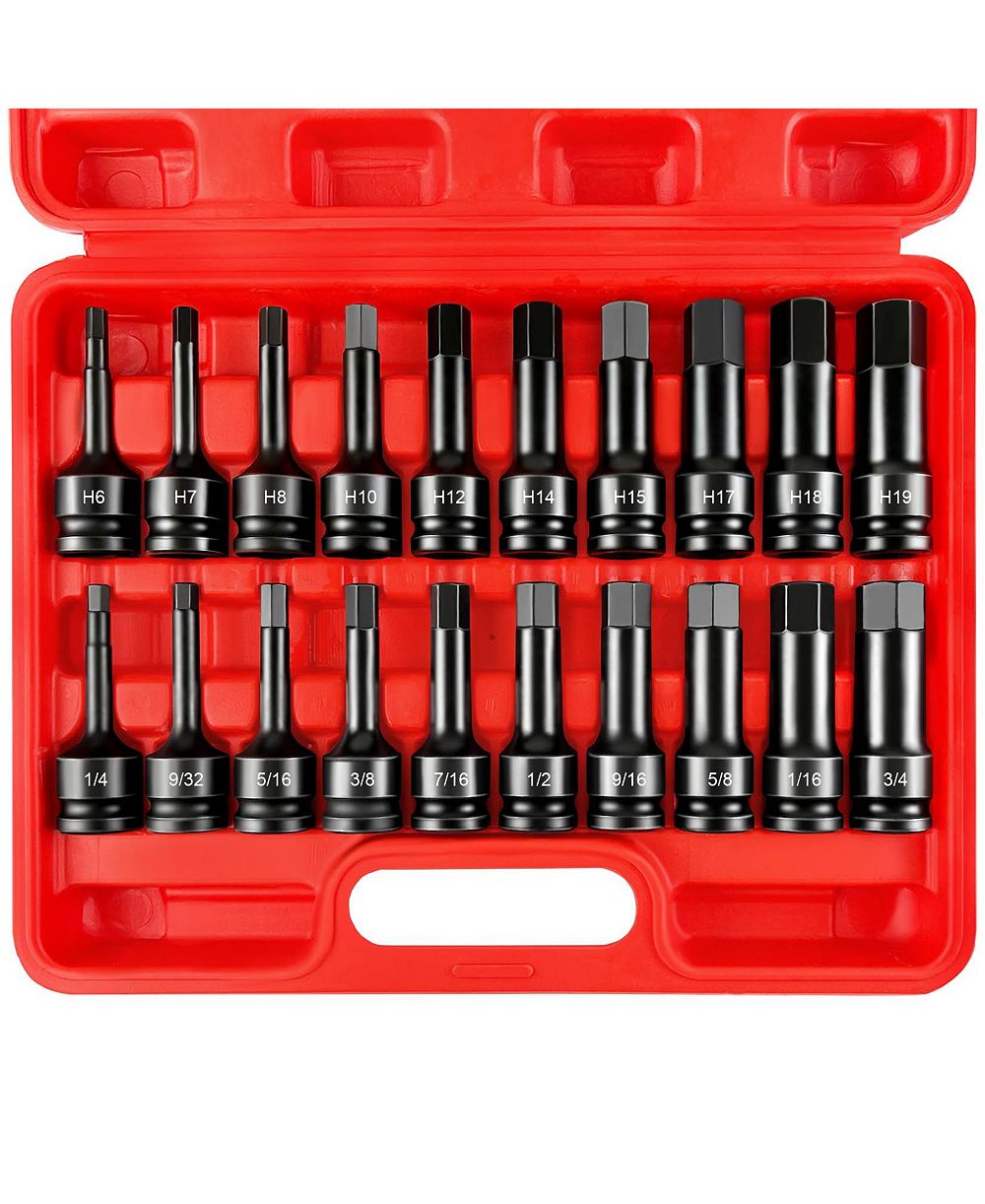XDOVET Impact Hex Bit Socket Set 1/2inch Drive 20pc SAE Metric CR-V