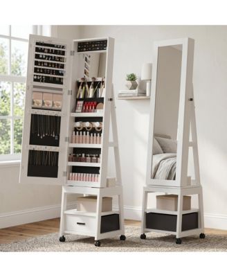 Шкаф для украшений homfan Standing Jewelry Armoire с полноразмерным зеркалом, поворотное основание 360 градусов и запираемое хранилище