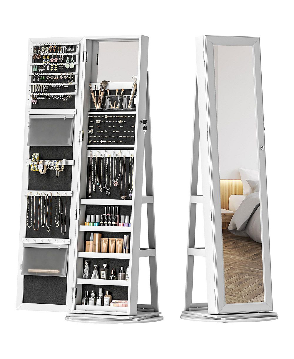 Шкаф для украшений PHYING Freestanding 360 Degree Swivel Lockable Cabinet с полноростовым зеркалом
