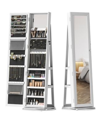 PHYING Freestanding Jewelry Armoire 360 Degree Swivel Lockable Cabinet with Full Length Mirror and Storage Shelves