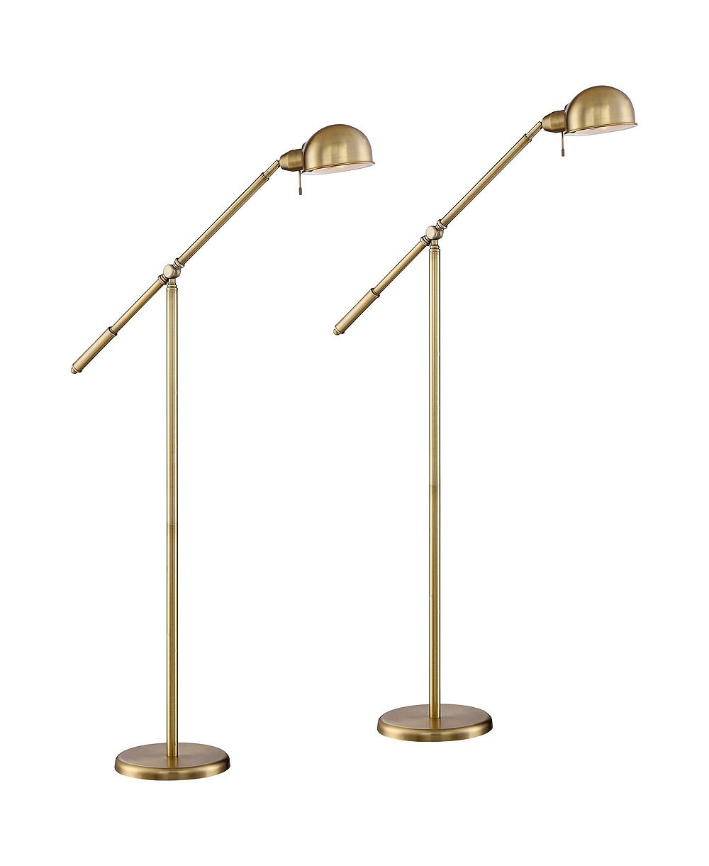 Regency Hill Dawson Traditional 55" Tall Standing Floor Lamps Set of 2 Lights Boom Arm Pharmacy Adjustable Metal Antique Brass