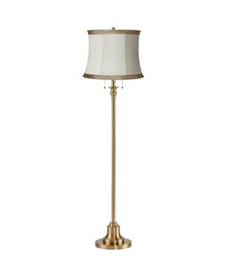 360 Lighting Dyna Traditional 58" Tall Standing Floor Lamp Skinny Pole Pull Chain Gold Antique Brass Finish Linen Shade