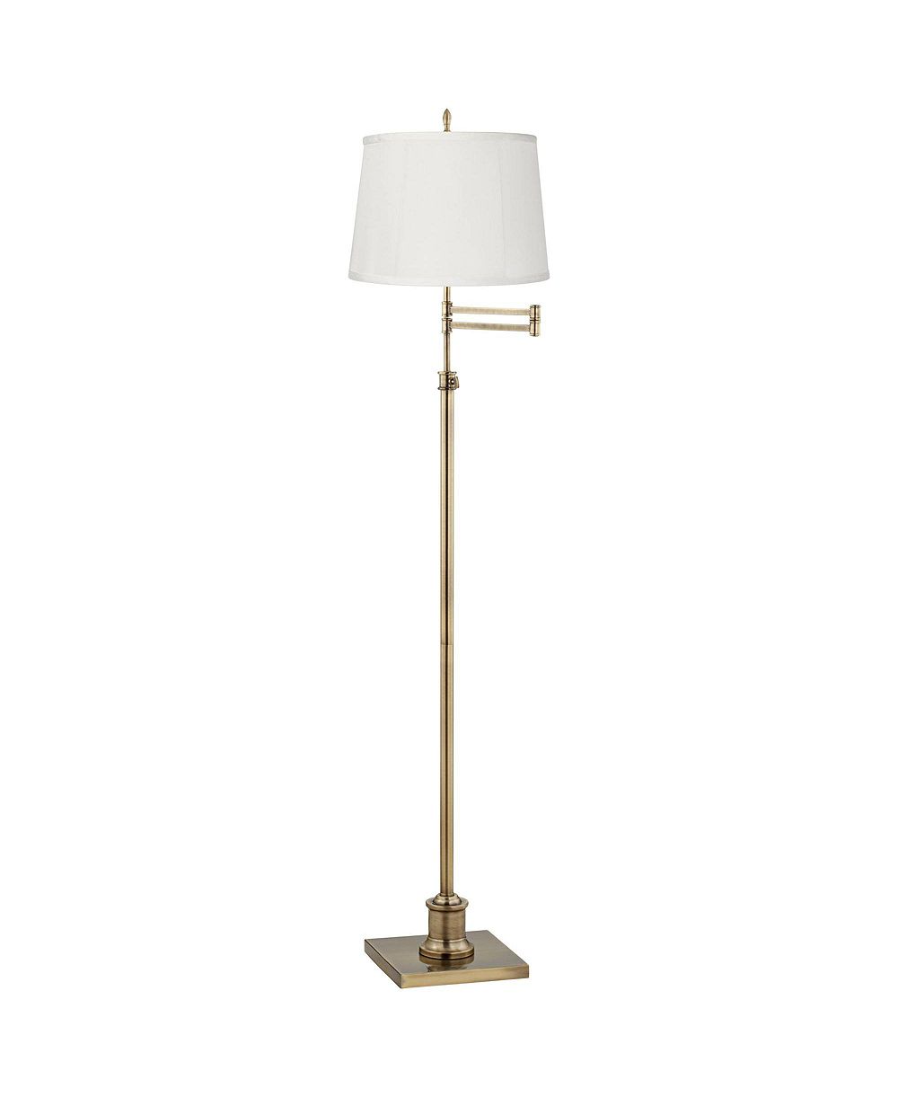 360 Lighting Swing Arm Floor Lamp Adjustable Height 70" Tall Antique Brass Fabric Drum Shade for Living Room Reading Bedroom Office