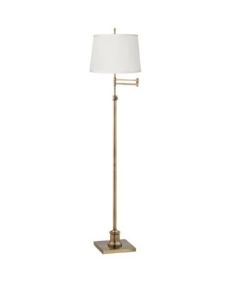 360 Lighting Swing Arm Floor Lamp Adjustable Height 70" Tall Antique Brass Fabric Drum Shade for Living Room Reading Bedroom Office