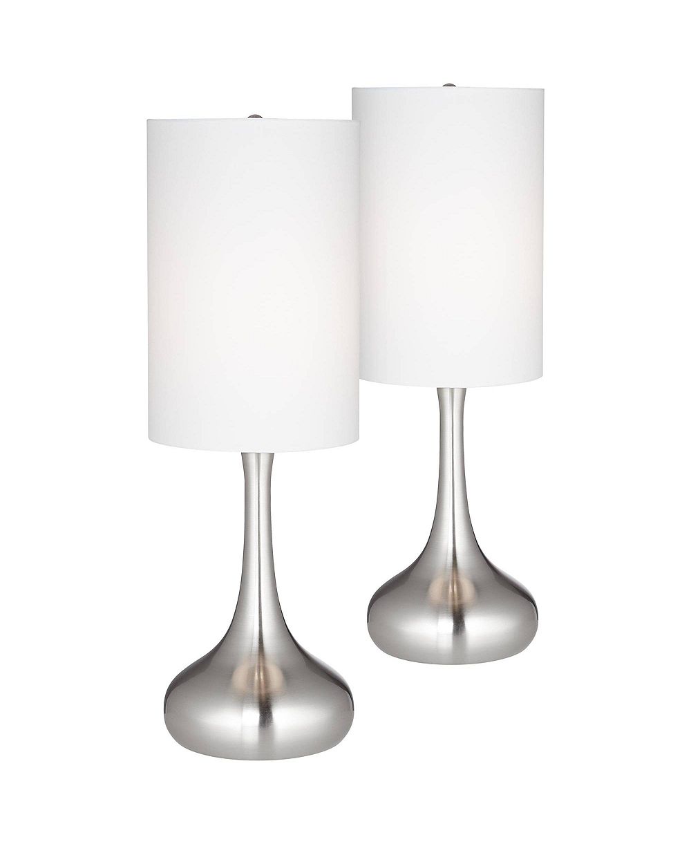 Набор из 2 настольных ламп 360 Lighting Modern 24.5" High Brushed Steel Droplet White Cylinder Shade