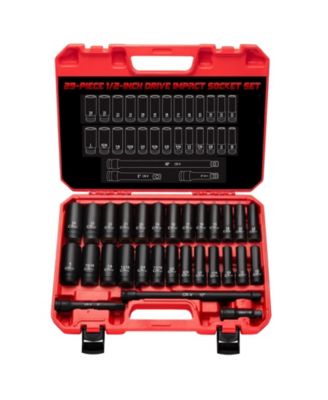 XDOVET 1/2inch  Drive Impact Socket Set 29pieces   Deep SAE and Metric With Extension