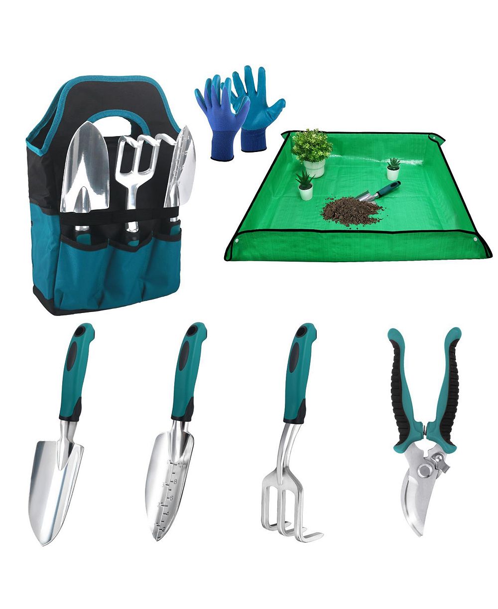XDOVET Garden Tools Set With Repotting Mat 7 Piece Kit Non Slip Handle Heavy Duty Bag