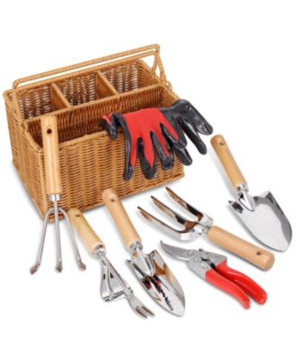 XDOVET Garden Tool Set Basket Stainless Steel Wood Handle Shears Gloves