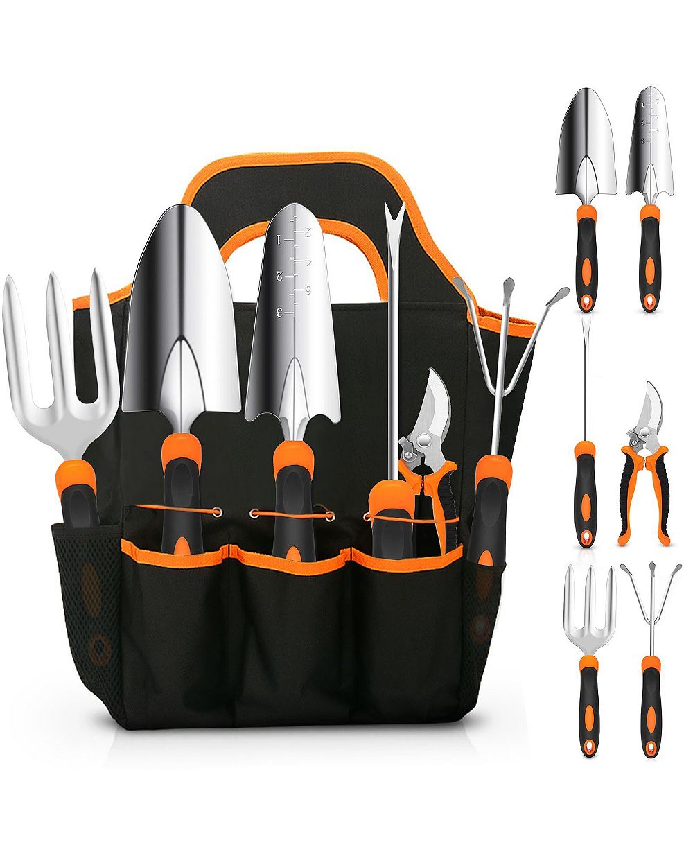 XDOVET Gardening Tool Set Stainless Steel Heavy Duty Rubber Grip Tote Bag