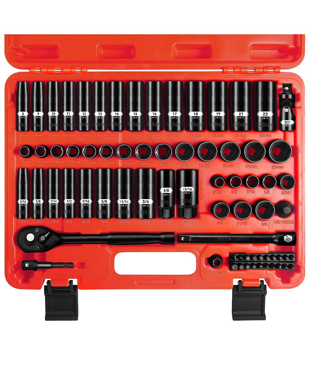 XDOVET 3/8inches  Drive Impact Socket Set 72pieces SAE Metric Spark Plug 6 Point Deep Shallow Ratchet Cr-V