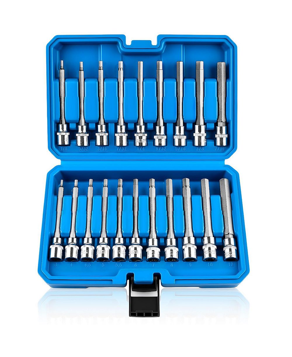 XDOVET Extra-long Allen Hex Bit Socket Set 3/8inch  Drive SAE Metric CR-V S2 Steel