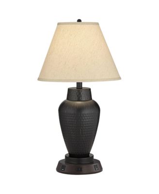 Regency Hill Modern Table Lamp with USB and AC Power Outlet Workstation Charging Base 25" High Hammered Empire Shade for Living Room Desk
