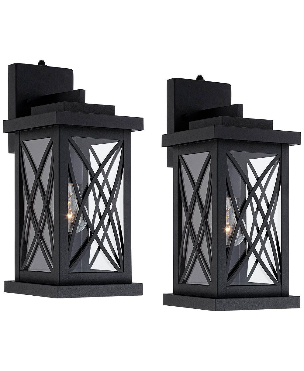 John Timberland Woodland Park Mission Outdoor Wall Light Fixtures Set of 2 Metal Dusk to Dawn 15inch  Clear Glass for Post Exterior Barn Porch