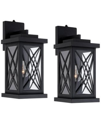 John Timberland Woodland Park Mission уличный настенный светильник, комплект из 2 шт, Metal Dusk to Dawn 15inch Clear Glass