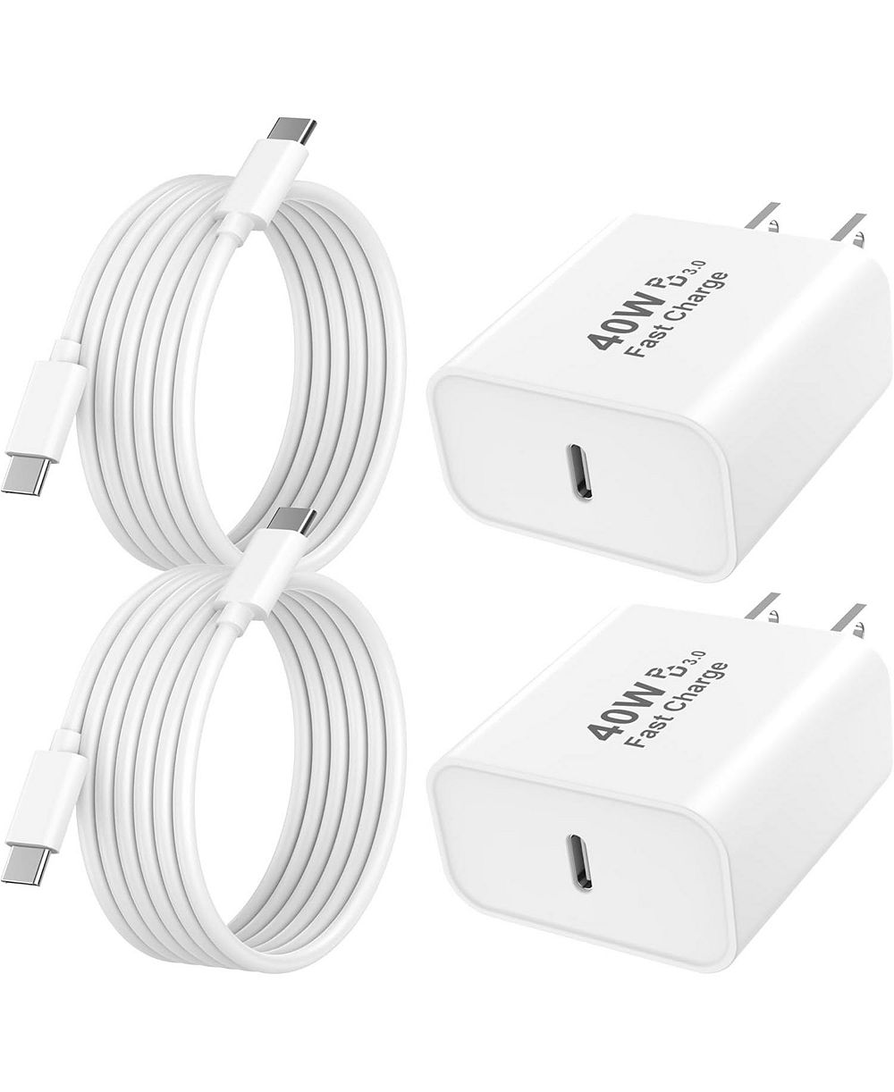 GONEZ 40W USB-C 6ft Type-C Cable Wall Charger Compatible with iPhone 17, 16, 15, iPad, Galaxy, and Pixel, 2-Pack