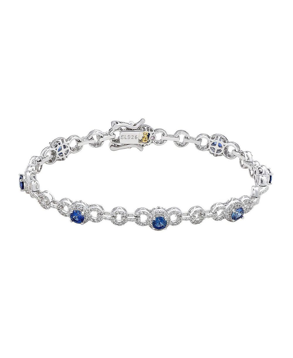 Браслет Sterling Silver Sapphire Halo Pave Link Tennis