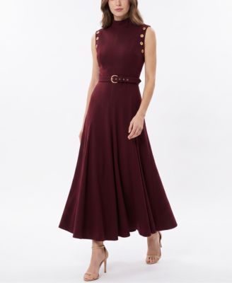 Taylor Women's Belted Mock-Neck Grommet Dress