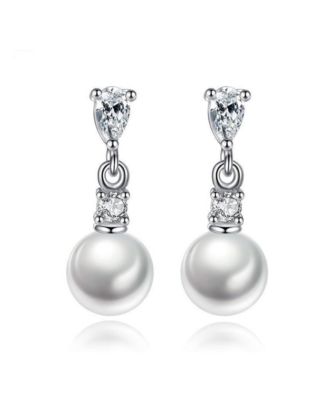Dloria Pear Cut Cubic Zirconia Faux Pearl Drop Earrings