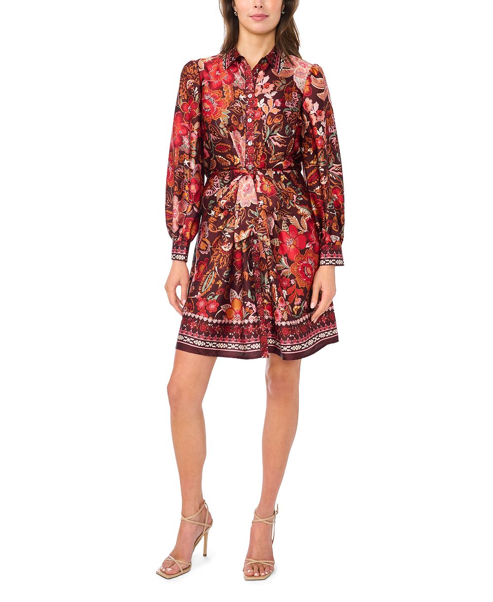 MSK Women's Button-Up Tie-Front Long-Sleeve Dress