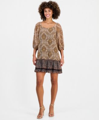 Женское многослойное мини-платье Robbie Bee On/Off-the-Shoulder 3/4-Sleeve Tiered