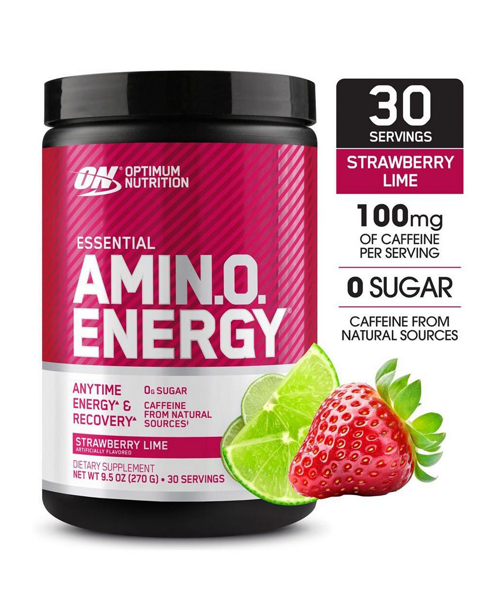 Optimum Nutrition Amino Energy предтренировочная смесь с чаем, BCAA, аминокислотами, экстрактом кофе и клубникой-лаймом, 30 порций