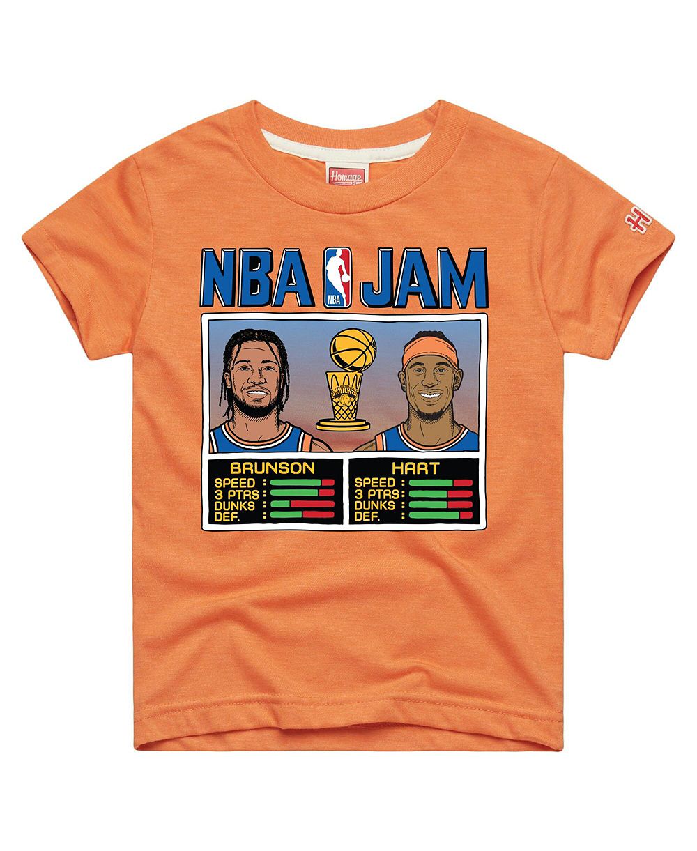 Детская футболка Homage New York Knicks NBA Jam Tri-Blend в цвете Orange (Jalen Brunson/Josh Hart)