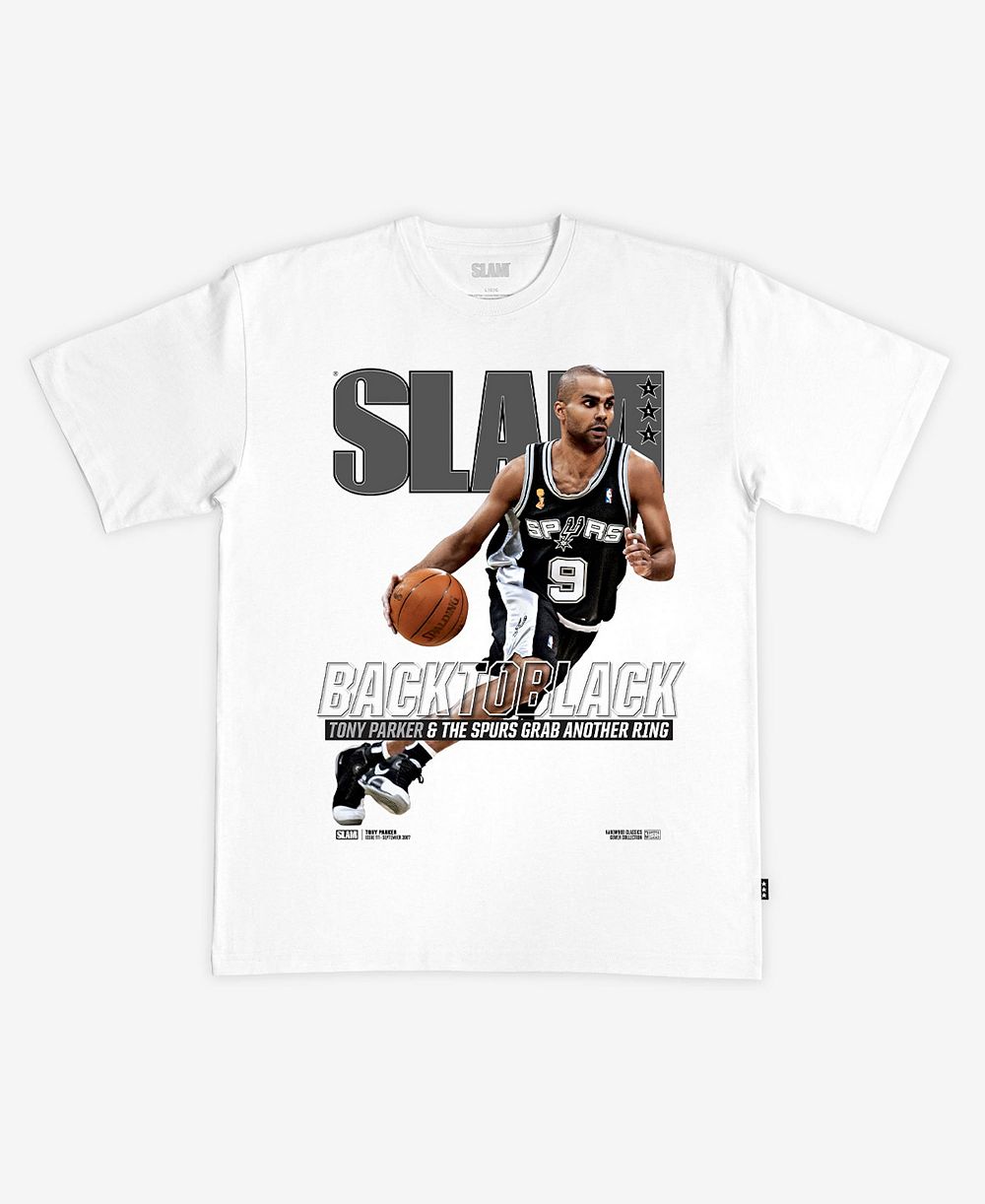Мужская и женская футболка Slam Tony Parker White San Antonio Spurs Hardwood Classics Cover