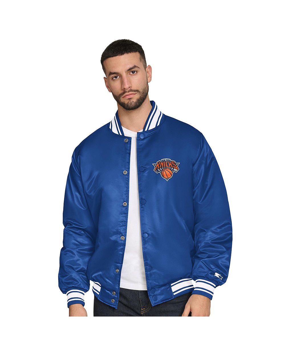 Starter Men's Blue New York Knicks Final Buzzer Satin Varsity Full-Snap Jacket