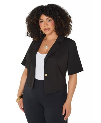 Ashley Stewart Women's Plus Size Cropped Stretch Crepe Blazer