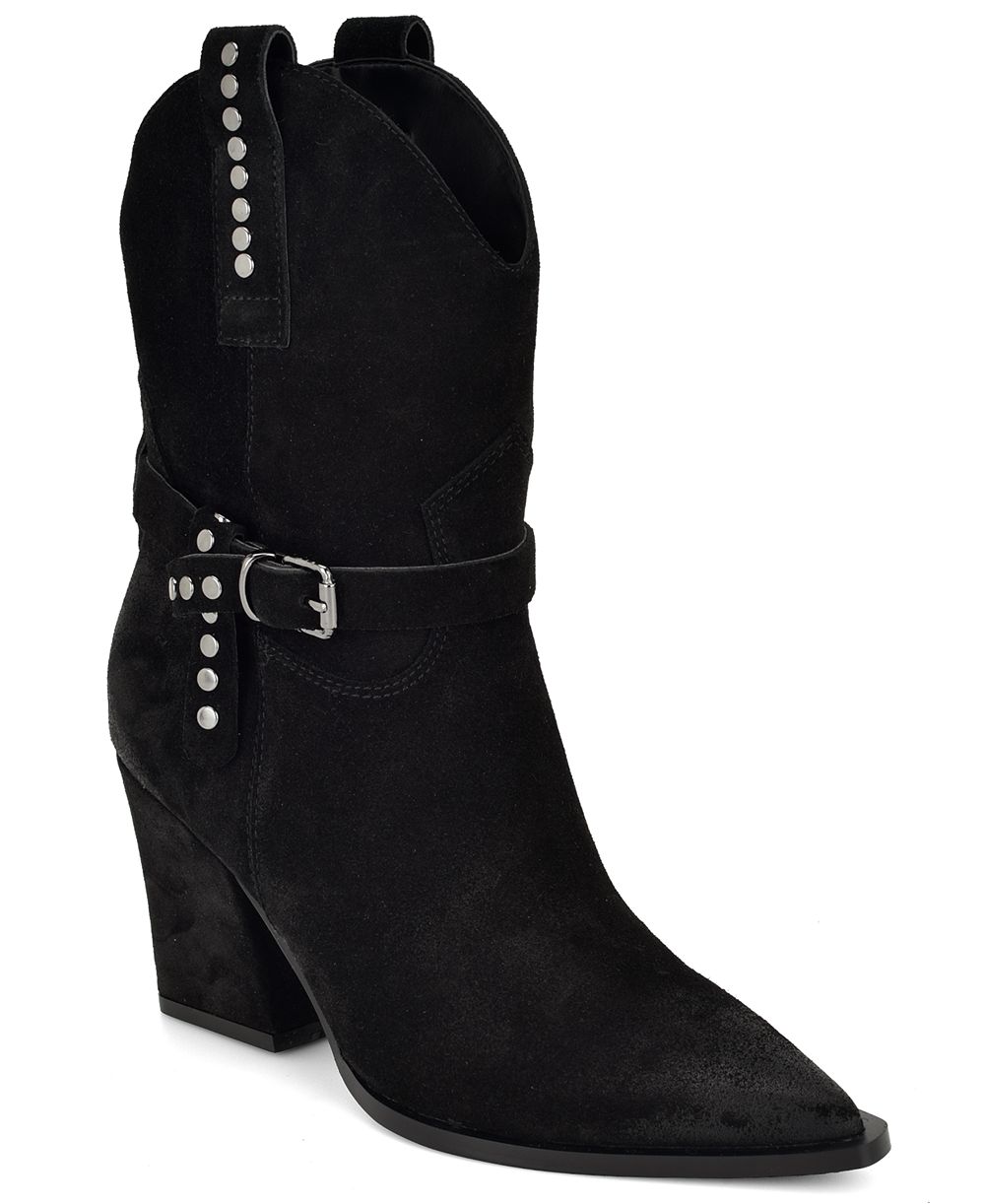 Nine West Women's Weslie Suede Western Block Heel Booties