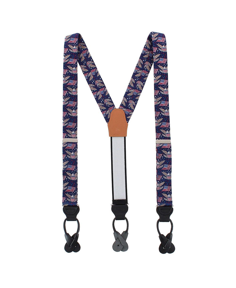 TRAFALGAR Men's Legacy Soars Patriotic Bald Eagle Silk Novelty Button End Suspenders