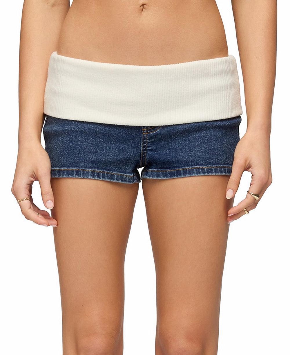 Edikted Women's Contrast Foldover Denim Micro Shorts