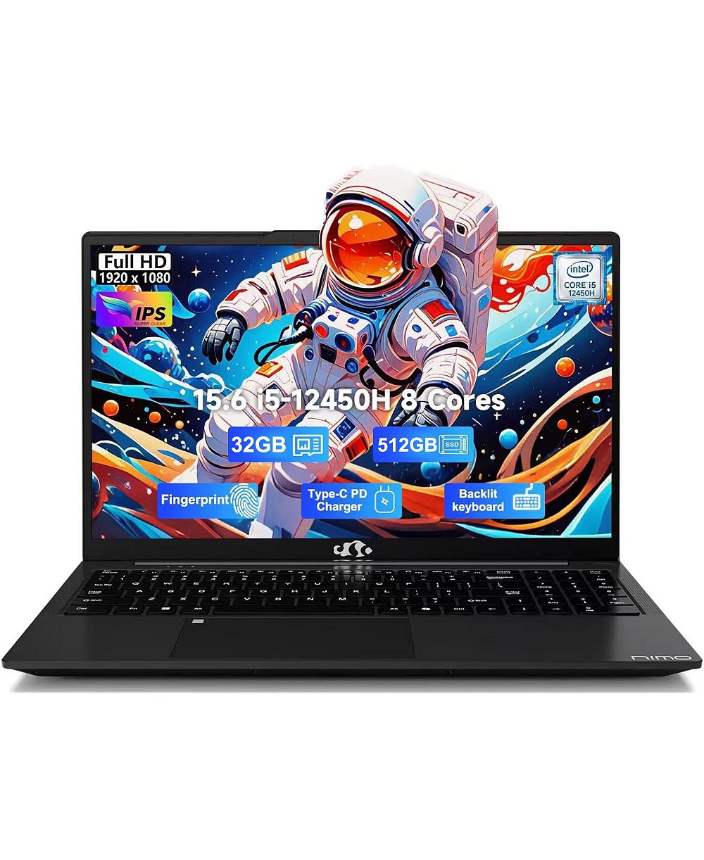 NIMO ноутбук 15.6" FHD IPS, 8 ядер Intel i5-12450H, 32GB RAM, 512GB SSD, WiFi 6