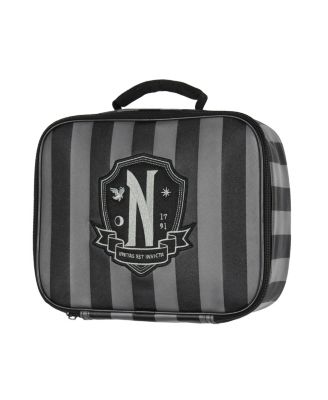 Wednesday TV Show Striped Nevermore Academy Student Girls Insulated Lunch Box Food Tote Bag 10"