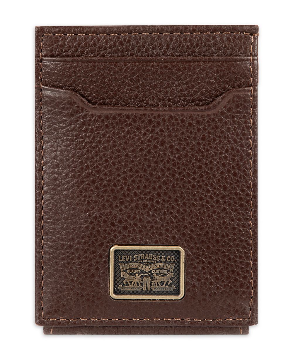 Levi's Men's RFID Genuine Leather Card Case Wallet with Magnetic Money Clip