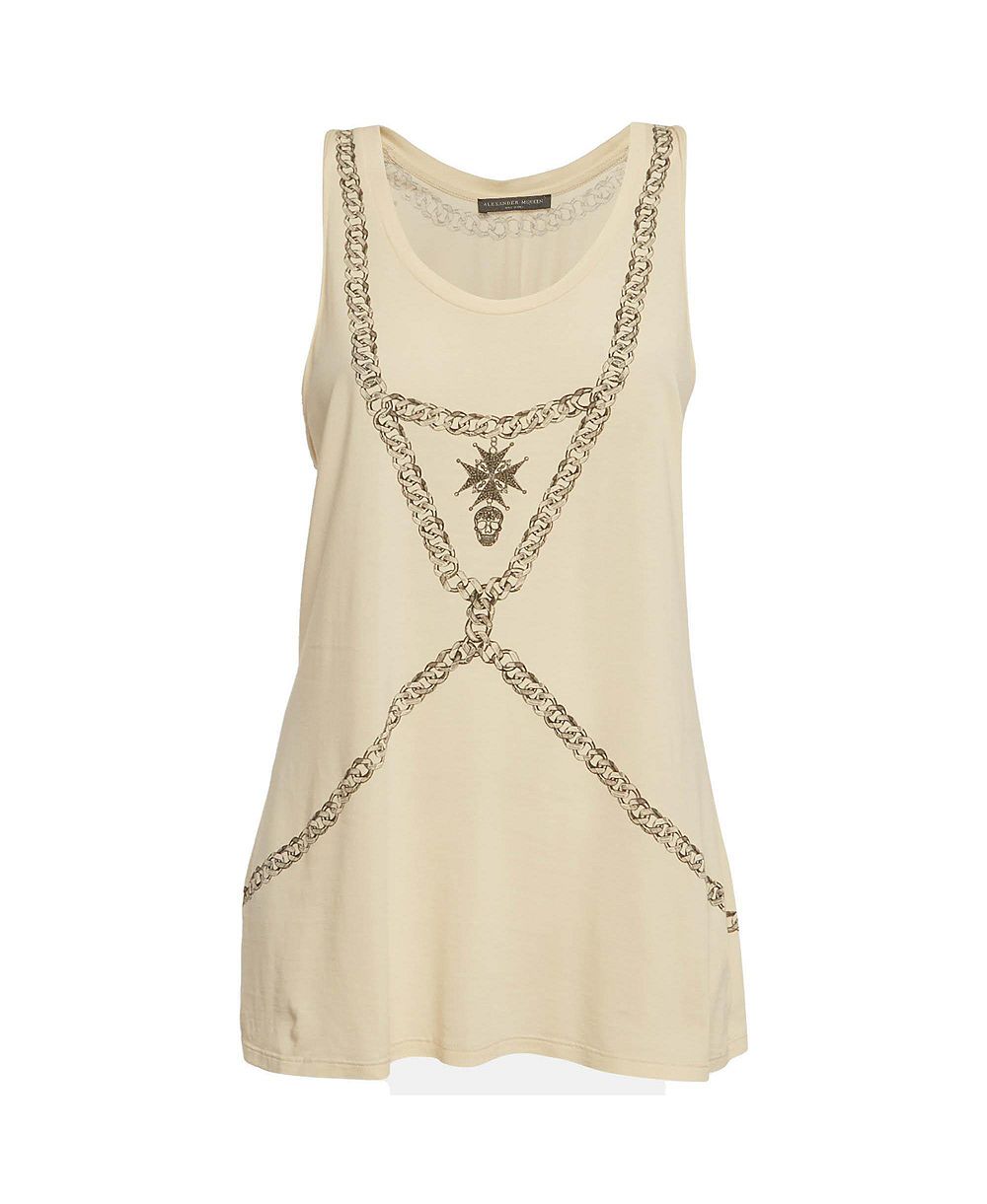 Топ Alexander Mcqueen Women's Chain Printed Cotton Knit Crossover Back, Pre-Owned