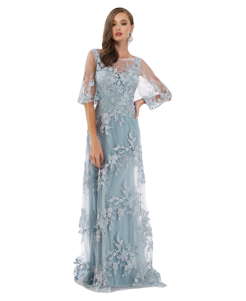 Lara Women's Cape Sleeves A-line Lace Gown